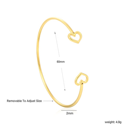 Wholesale Waterproof PVD Gold Hollow Heart Open Cuff Bracelet