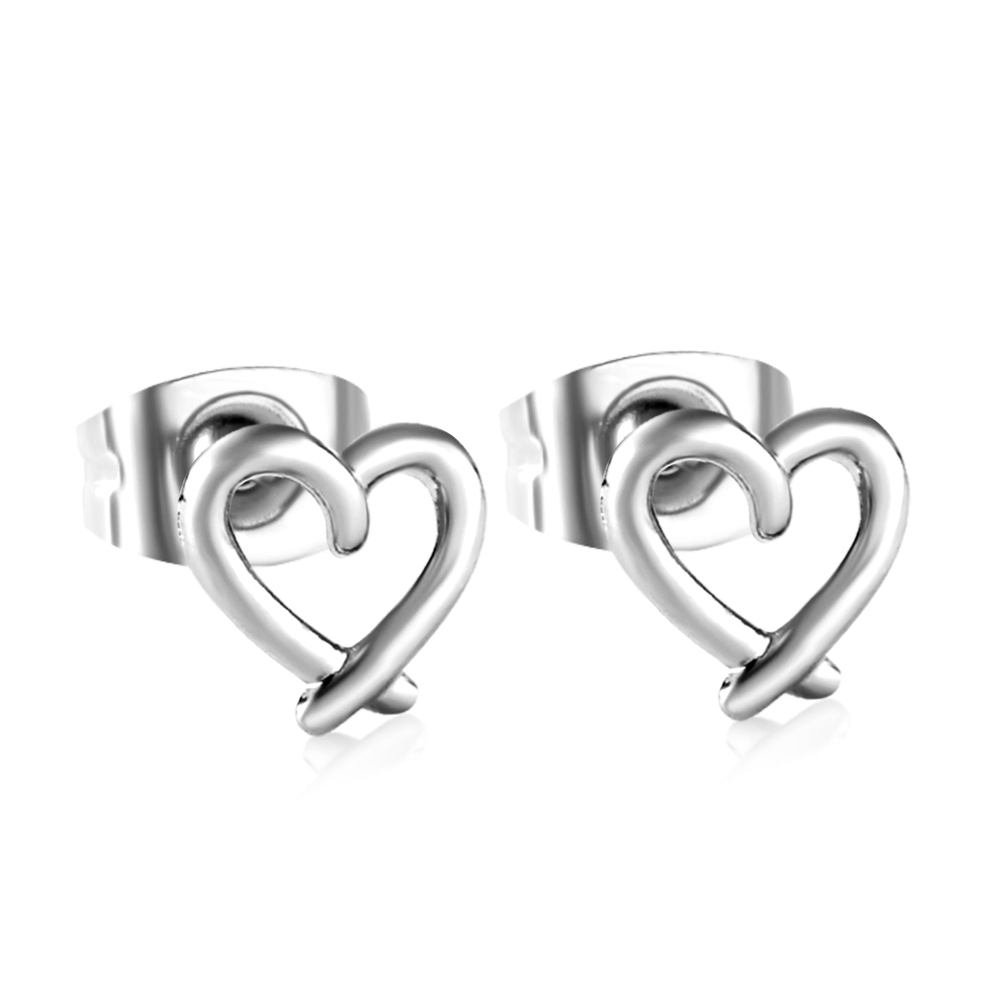 Wholesale Stainless Steel 18K Gold Plated Heart Shape Openwork Plain Pin Earrings