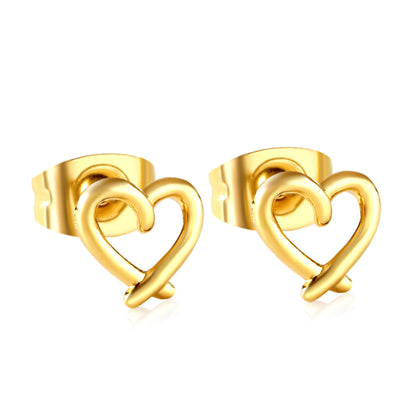 Wholesale Stainless Steel 18K Gold Plated Heart Shape Openwork Plain Pin Earrings