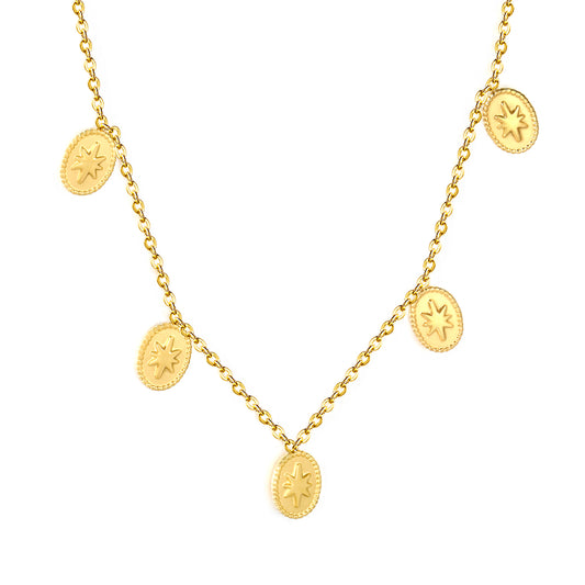 Bulk Waterproof PVD Multi-Medallion Textured Coin Necklace