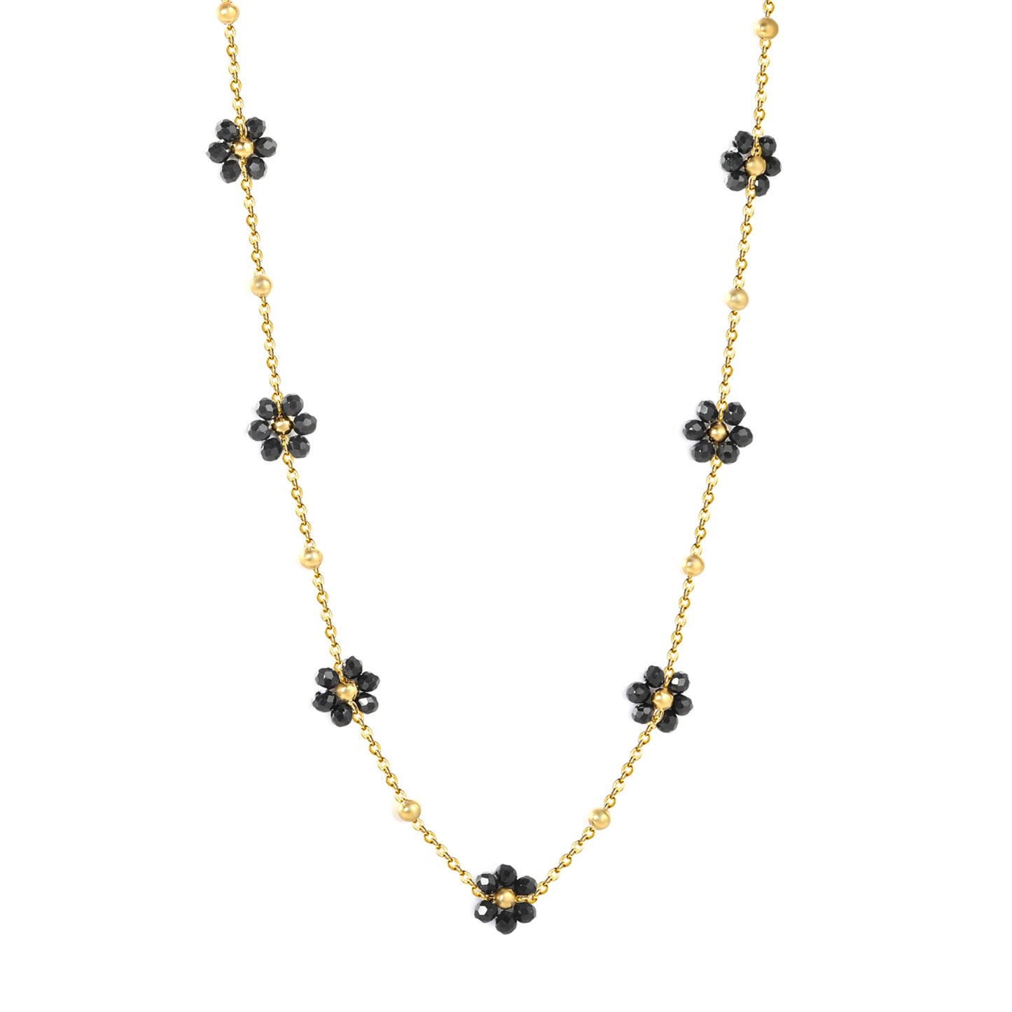 Bulk Waterproof PVD Gold Multi-Black Enamel Flower Necklace