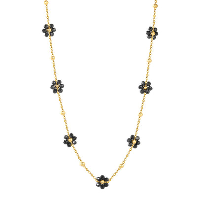 Bulk Waterproof PVD Gold Multi-Black Enamel Flower Necklace