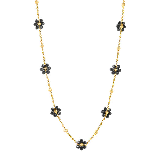 Bulk Waterproof PVD Gold Multi-Black Enamel Flower Necklace