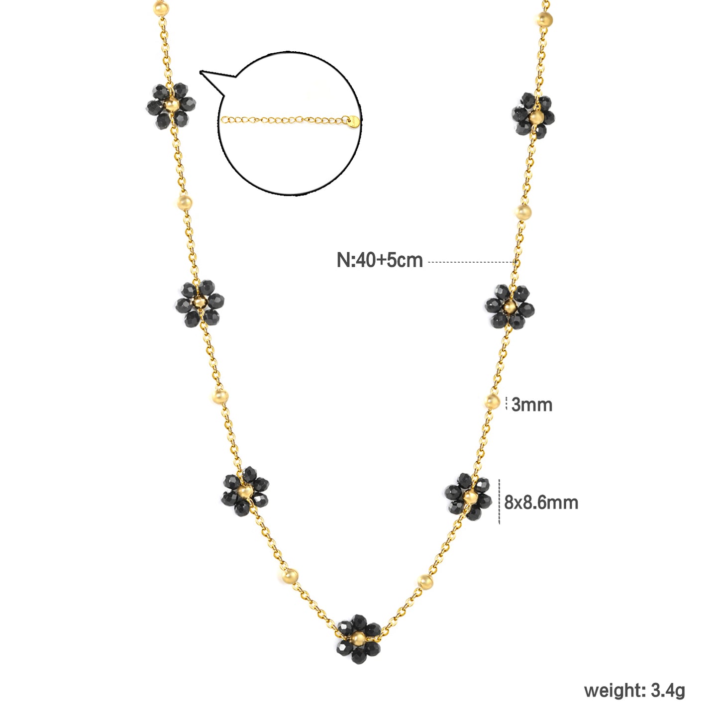 Bulk Waterproof PVD Gold Multi-Black Enamel Flower Necklace