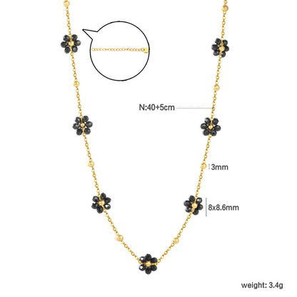 Bulk Waterproof PVD Gold Multi-Black Enamel Flower Necklace