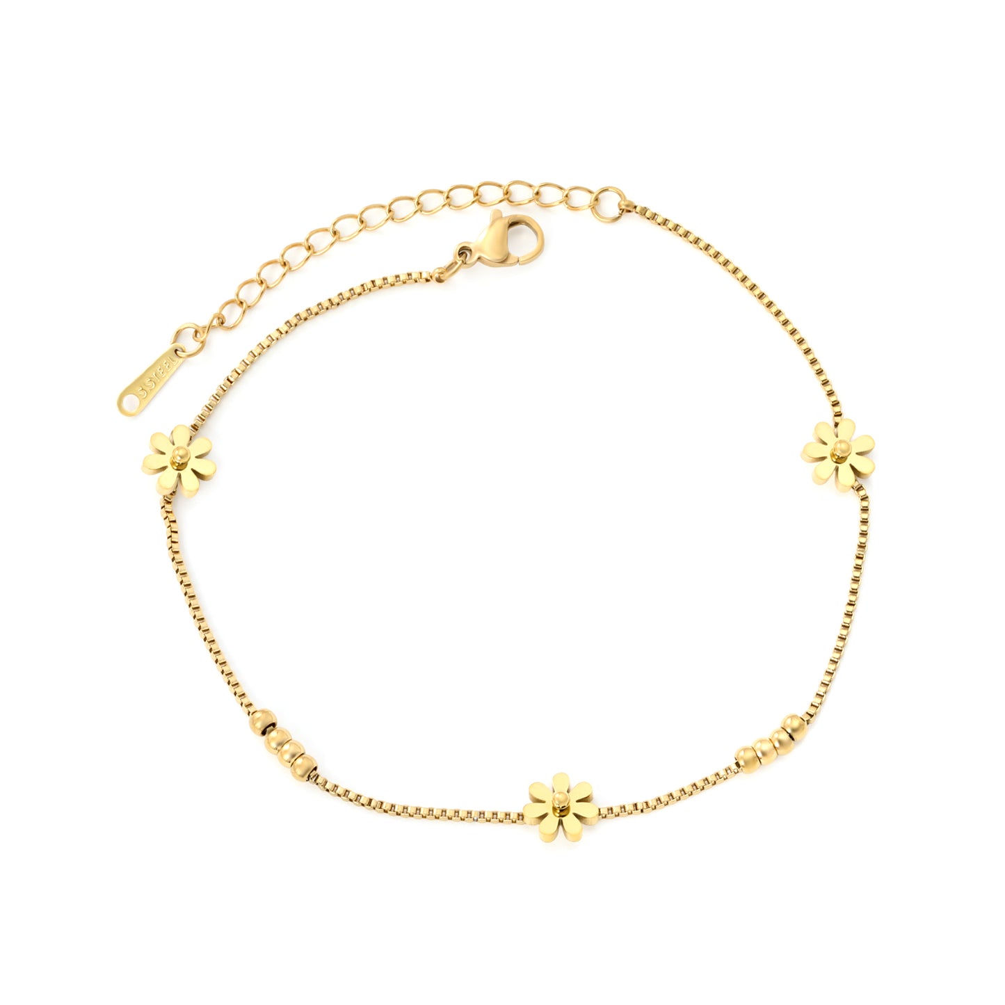 Delicate Floral Charm Anklet Stainless Steel Tarnish-Free