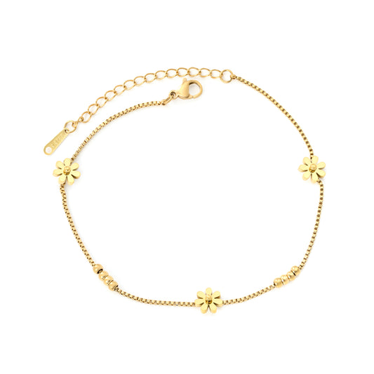 Bulk 18K Gold Plated Botanical Flower & Bead Anklet