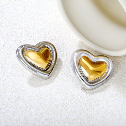 Wholesale Waterproof PVD Two-Tone Layered Heart Frame Studs