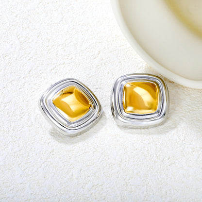 Wholesale Waterproof PVD Two-Tone Layered Square Stud Earrings