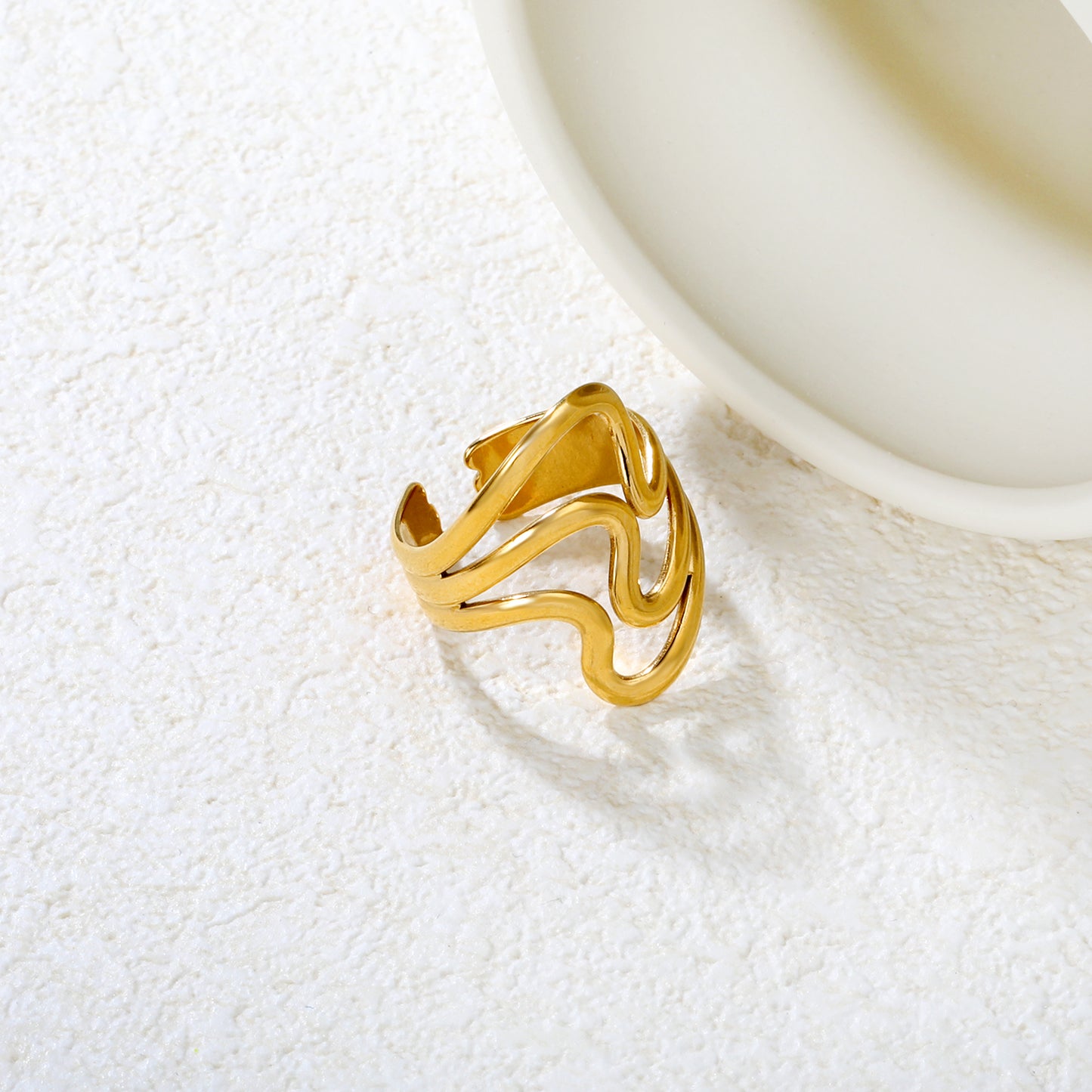 Minimalist Artistic Wave Ring Stainless Steel Non-Tarnish