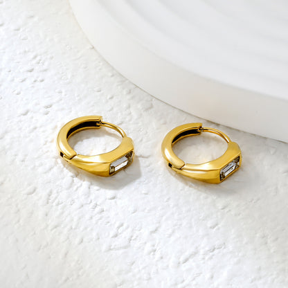 Wholesale Stainless Steel Modern Square Czech Crystal Hoop Earrings