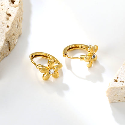Wholesale Stainless Steel Botanical Flower Zircon Hoop Earrings
