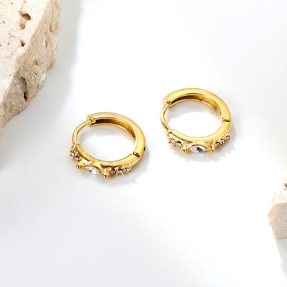 Wholesale Stainless Steel Luxe Leaf CNC Diamond Hoop Earrings