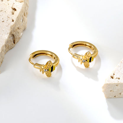 Wholesale Stainless Steel Botanical Bee Crystal Hoop Earrings