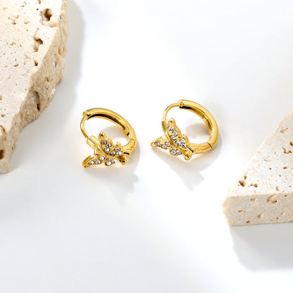 Wholesale Stainless Steel Romantic Butterfly Zircon Hoop Earrings