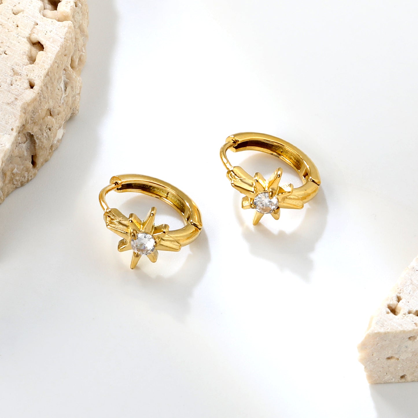 Wholesale Stainless Steel Luxe Octagram Zircon Hoop Earrings