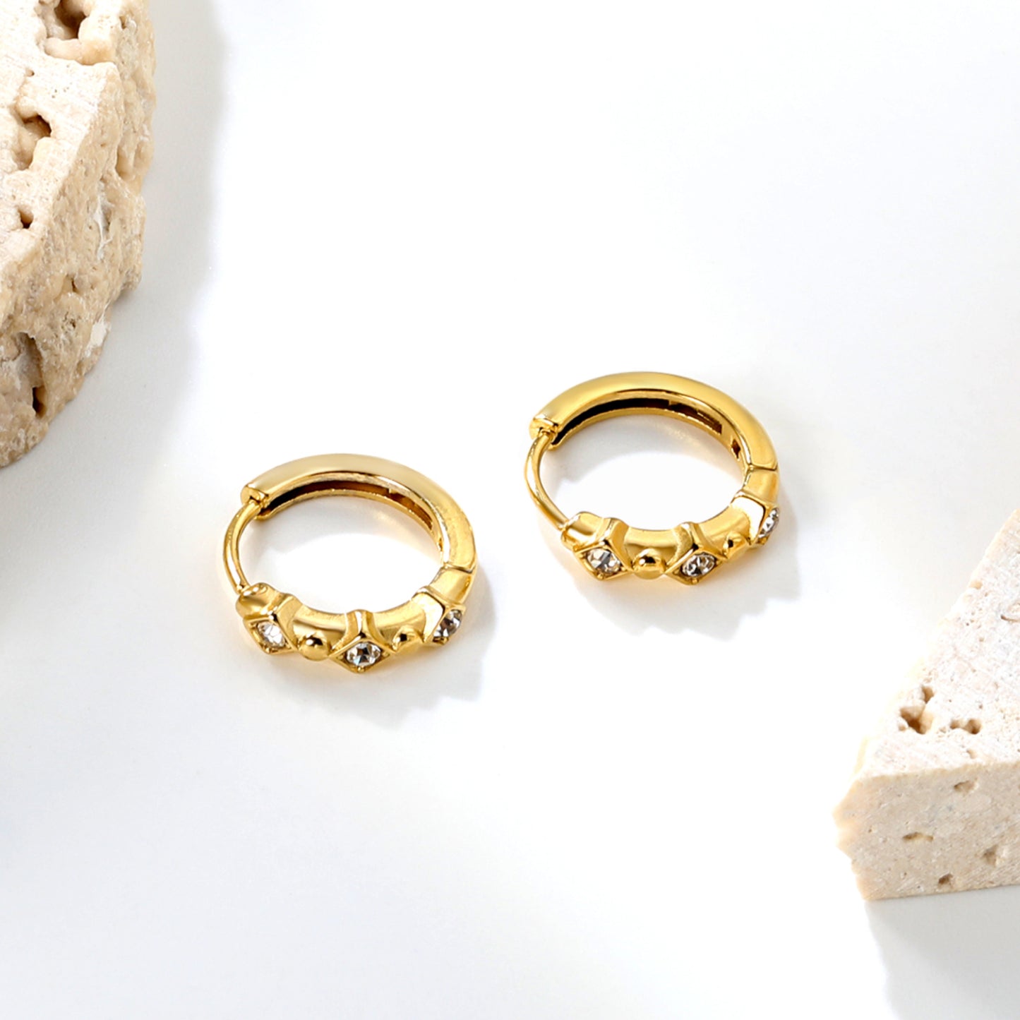 Wholesale Stainless Steel Modern Rhombus and Pearl Hoop Earrings