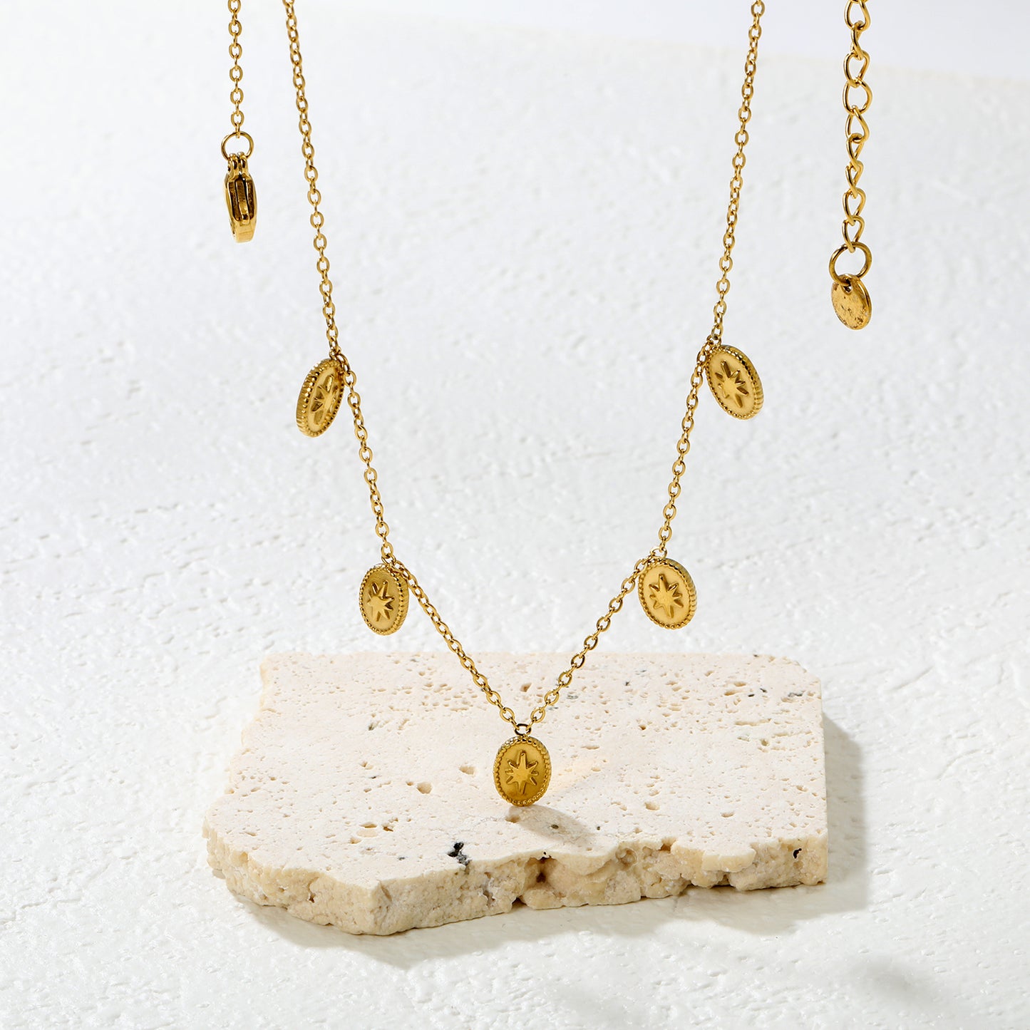 Bulk Waterproof PVD Multi-Medallion Textured Coin Necklace