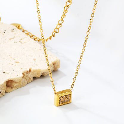 Wholesale 18K Gold Plated Rectangle Diamond Pendant Necklace Grid Setting Minimalist Modern