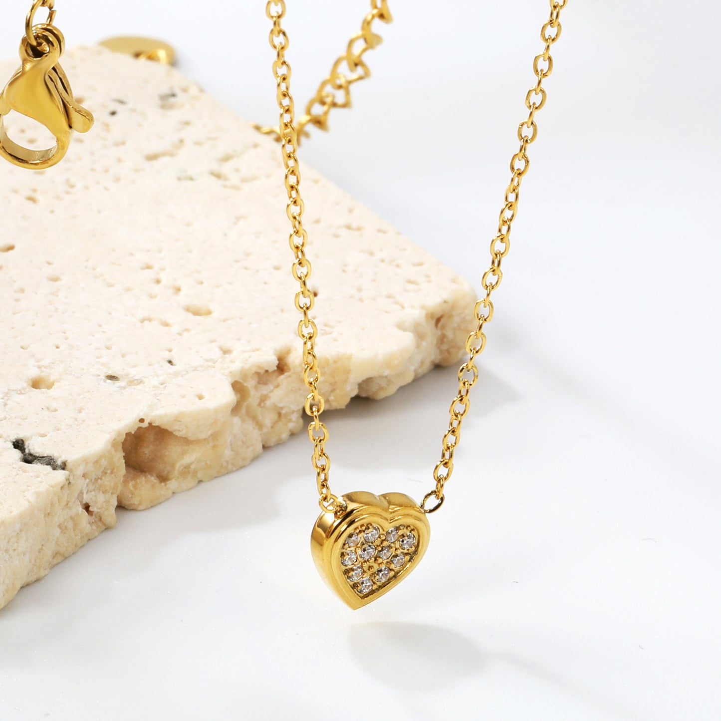 Wholesale 18K Gold Plated Heart Diamond Pendant Necklace Full Setting Festival Celebration