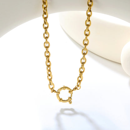 Wholesale 18k gold blade chain/O-shaped chain + round buckle necklace