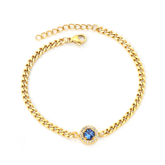 Bulk 18K Gold Plated Luxe Blue Zircon & CNC White Zircon Bracelet