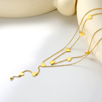 Wholesale Stainless Steel Modern Heart Tassel Double Strand Necklace