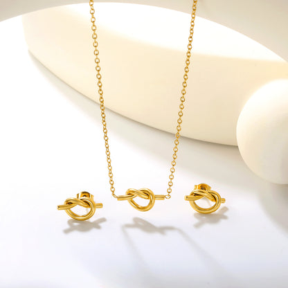 Stainless Steel Gold Knotted Set & Cross Chain + Round Tag Jewelry Supplier