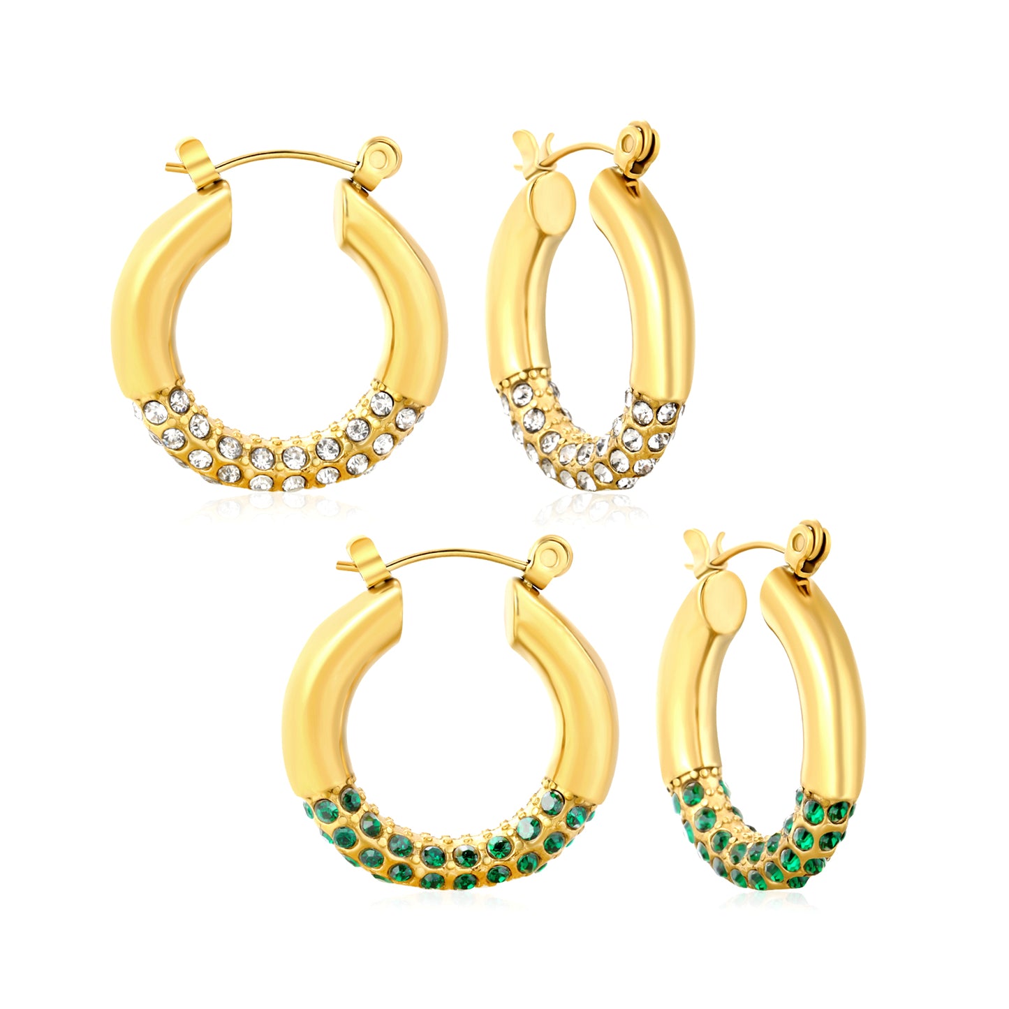 Wholesale 18K Gold Plated Pave Huggie Hoop Earrings Cubic Zirconia Waterproof