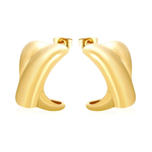 Wholesale Waterproof 18K PVD Two-Tone Smooth C Hoop Earrings