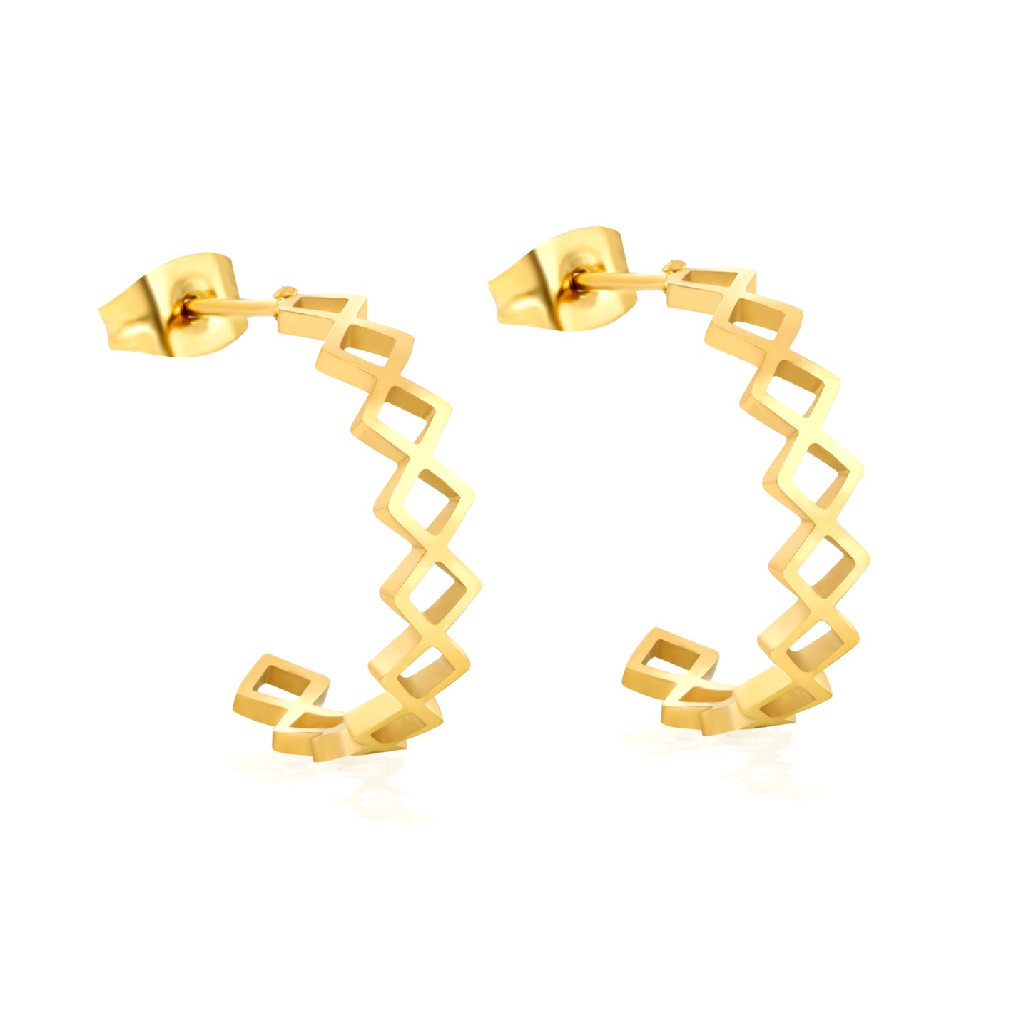 Wholesale Waterproof PVD Gold Plated Lozenge Link Hoop Earrings