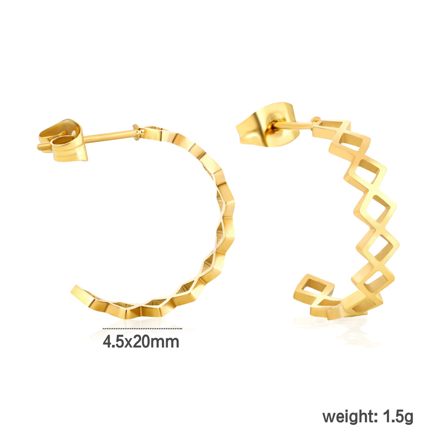 Wholesale Waterproof PVD Gold Plated Lozenge Link Hoop Earrings