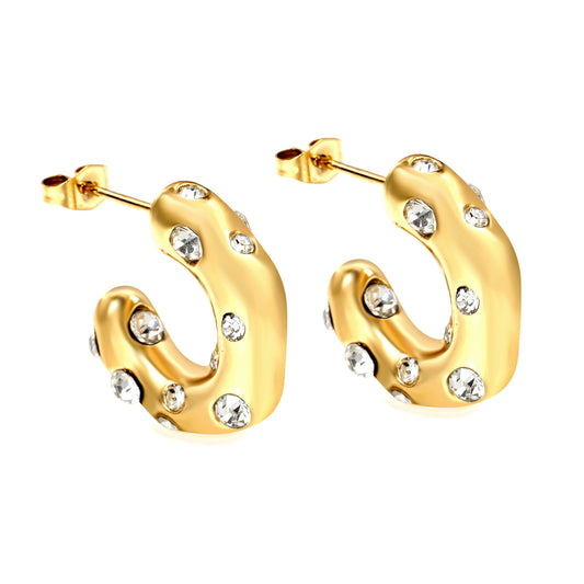 Wholesale C - Shaped Gold Earrings with Diamond Accents for Fashion Distributors