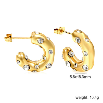 Wholesale C - Shaped Gold Earrings with Diamond Accents for Fashion Distributors
