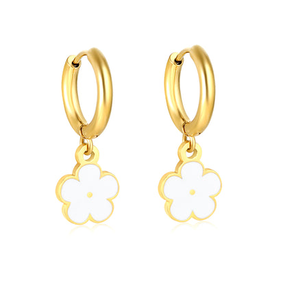 Bulk Colorful Enamel Flower Charm Earrings 18K PVD Gold Waterproof