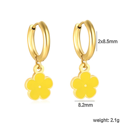 Bulk Colorful Enamel Flower Charm Earrings 18K PVD Gold Waterproof
