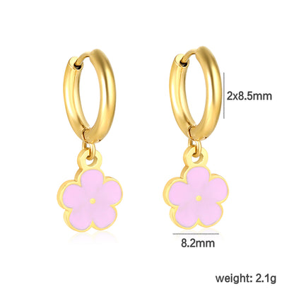 Bulk Colorful Enamel Flower Charm Earrings 18K PVD Gold Waterproof