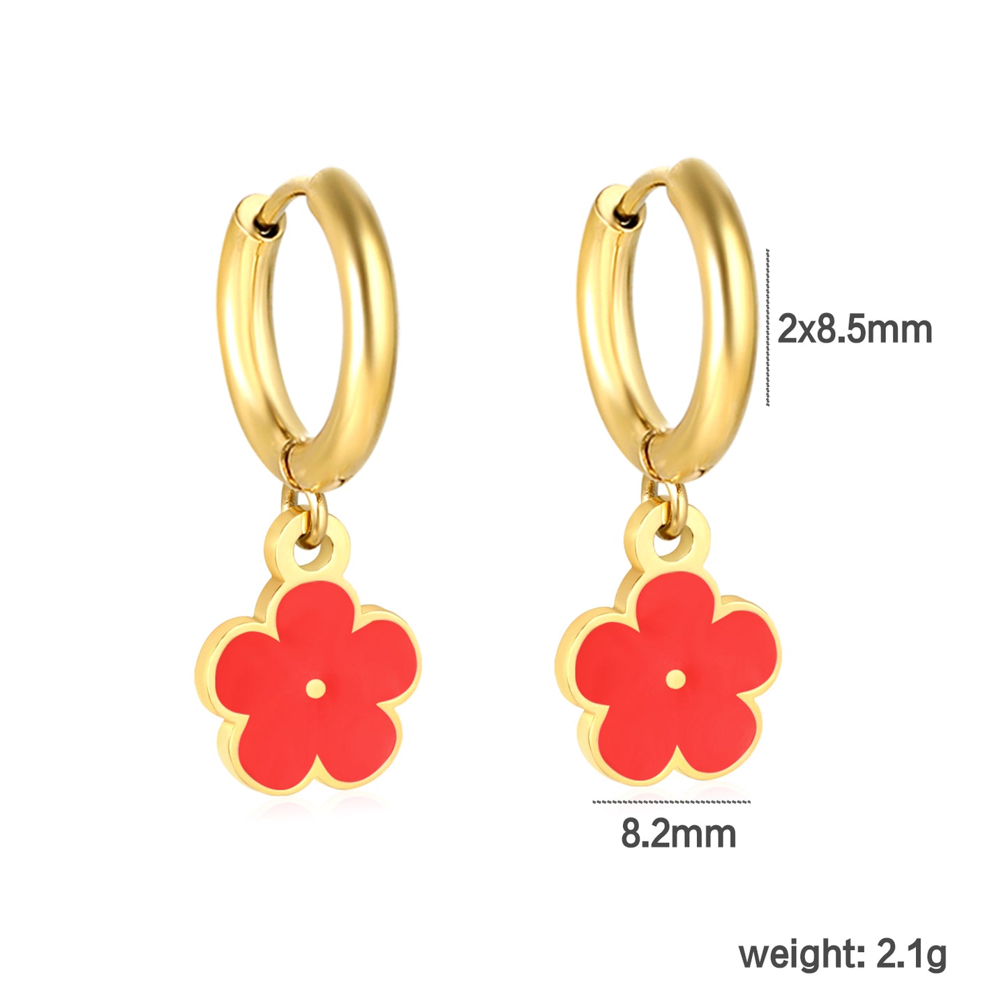Bulk Colorful Enamel Flower Charm Earrings 18K PVD Gold Waterproof