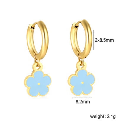 Bulk Colorful Enamel Flower Charm Earrings 18K PVD Gold Waterproof