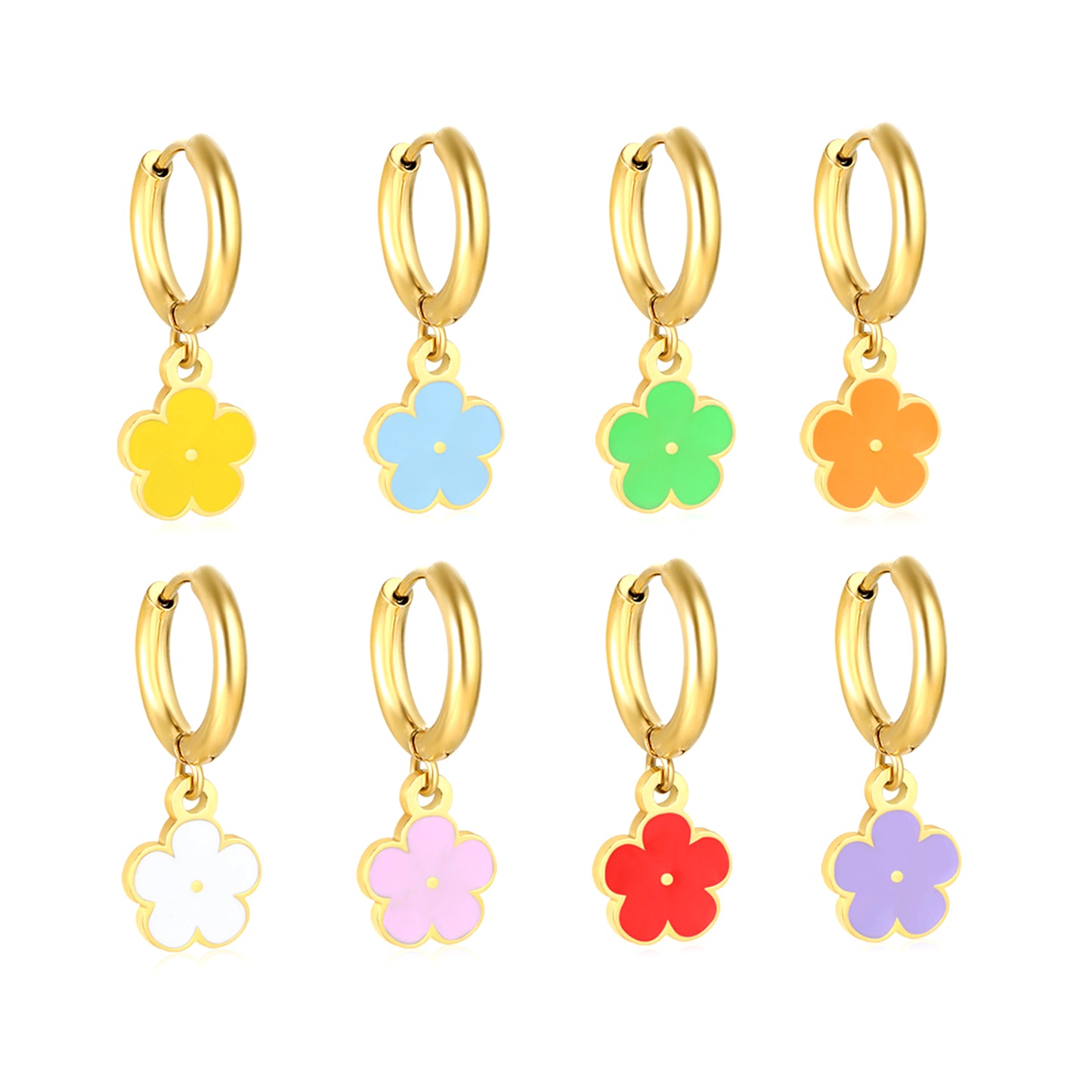 Bulk Colorful Enamel Flower Charm Earrings 18K PVD Gold Waterproof