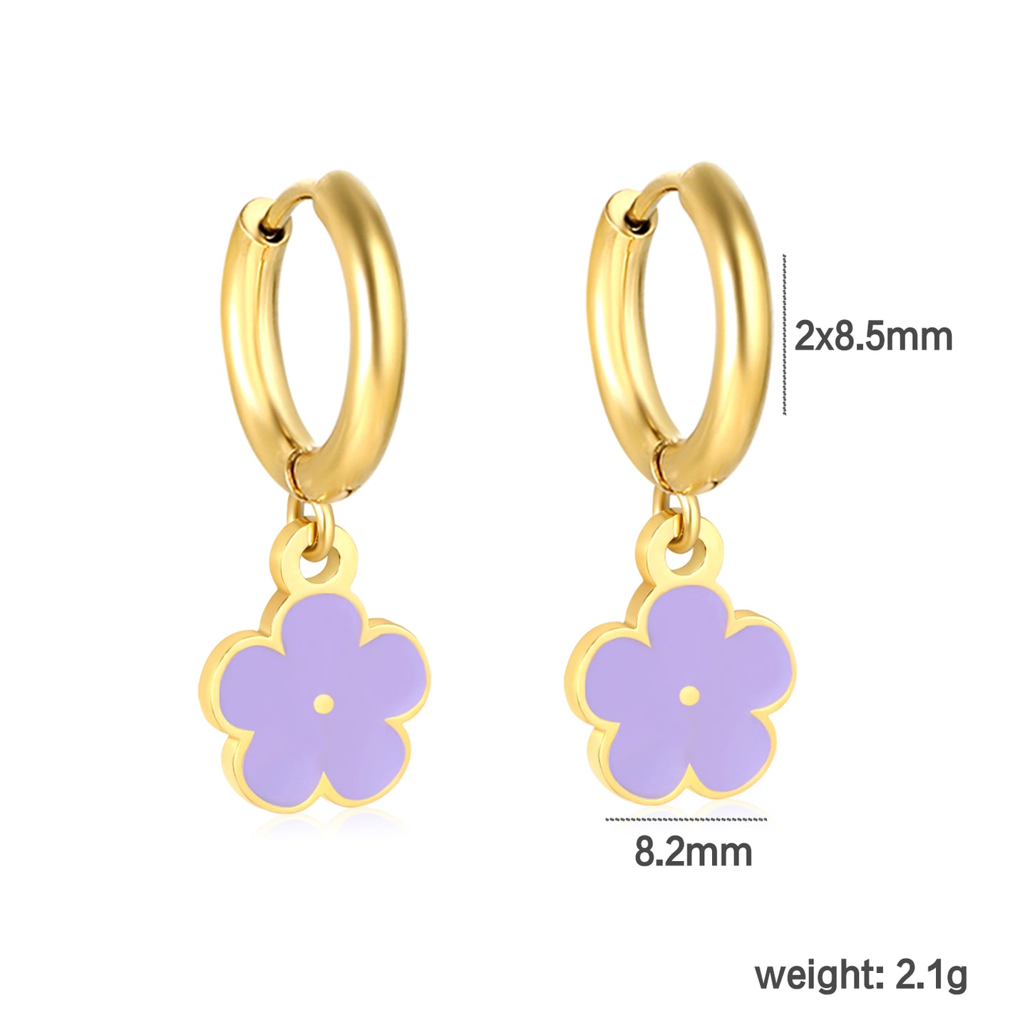 Bulk Colorful Enamel Flower Charm Earrings 18K PVD Gold Waterproof