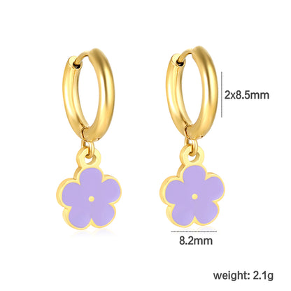 Bulk Colorful Enamel Flower Charm Earrings 18K PVD Gold Waterproof
