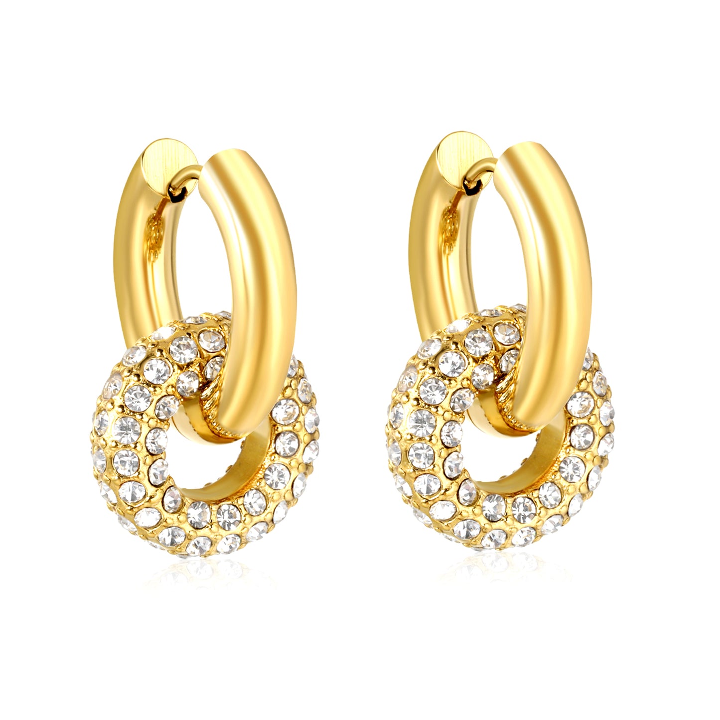 Wholesale Double Interlocking Hoop Earrings PVD Gold Crystal Tarnish Free