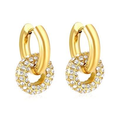 Wholesale Double Interlocking Hoop Earrings PVD Gold Crystal Tarnish Free