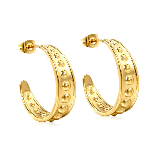 Wholesale Golden Stainless Steel C-Shaped Drum Head Earrings