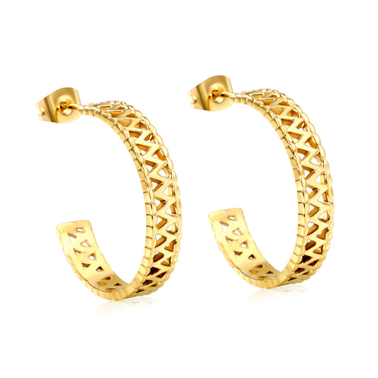 Wholesale Golden Stainless Steel C-Shaped Hollow Pattern Earrings
