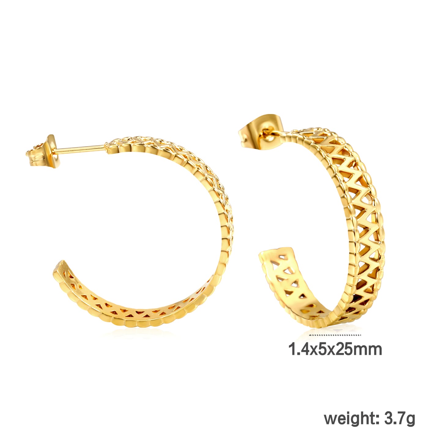 Wholesale Golden Stainless Steel C-Shaped Hollow Pattern Earrings