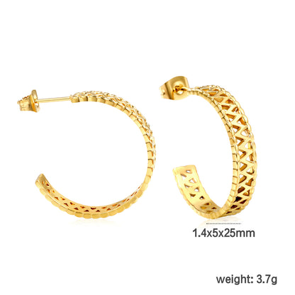 Wholesale Golden Stainless Steel C-Shaped Hollow Pattern Earrings