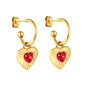 Wholesale Waterproof PVD Gold Plated Red Gem Heart Drop Hoops
