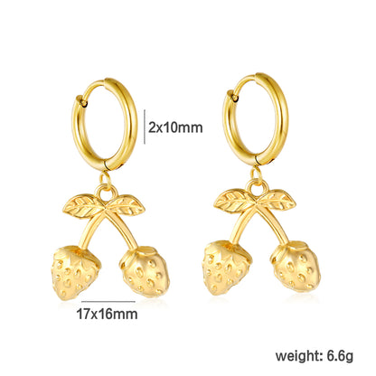 Wholesale Strawberry Earrings 18K Gold Plated Cute Dangle - Jacey Jewelry